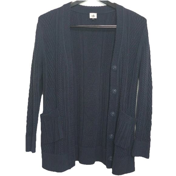 CAbi Cable Knit Navy Blue Cardigan Sweater Womens L Style 3882 - Picture 1 of 6